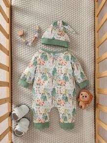 Bebé Jumpsuit con estampado de dibujos animados con sombrero - Multicolor - Ver 2