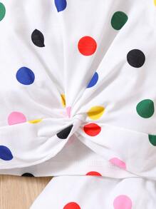 少女白色圓點度假甜美清新可愛圓領夏季兩件套 - 白色 - 查看 5