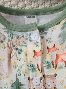 Bebé Jumpsuit con estampado de dibujos animados con sombrero - Multicolor - Ver 6