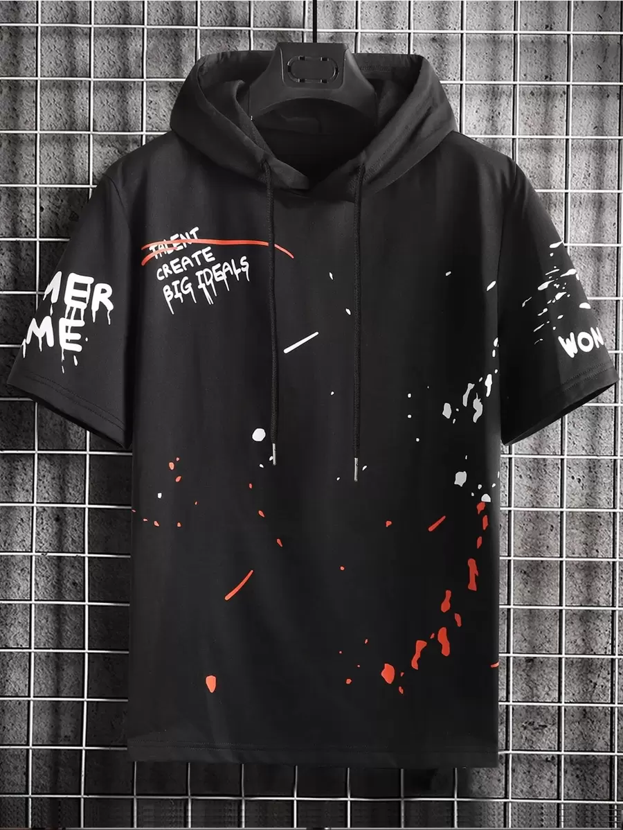 Manfinity Roughcore 男士短袖涂鸦T恤滑板街头夏季上衣，2000年代风格 - 黑色 - 查看 1