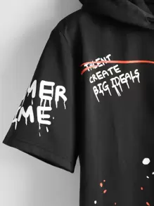 Manfinity Roughcore 男士短袖涂鸦T恤滑板街头夏季上衣，2000年代风格 - 黑色 - 查看 3