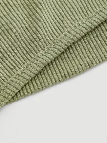 SHEIN MOD Solid Cut Out Lace Up Ribbed Top - Army Green - View 3