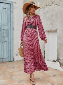 Vestido con estampado de manga farol bajo con fruncido - Multicolor - Ver 6