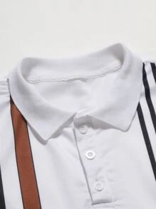 Manfinity Men Striped Polo Shirt & Drawstring Waist Joggers - Black and White - View 5