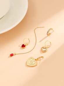 5 件心形细节耳环情人节 - 金黃色 - 查看 2