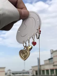 5 件心形细节耳环情人节 - 金黃色 - 查看 6