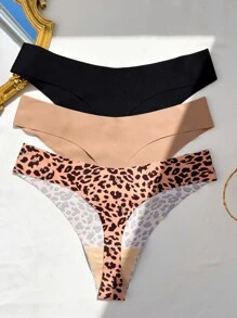 3 条装豹纹隐形性感内裤套装 - 彩色 - 查看 2