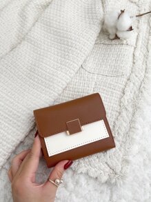 Billetera pequeña con solapa de dos tonos, cartera pequeña con ventana para tarjetas de crédito y billete, billetera plegable para mujeres, portátil, para dinero, efectivo, trabajadores de cuello blanco, para mujer universitaria, trabajo, negocios, viajes, oficina, para aniversario, pareja, regalo de cumpleaños, San Valentín - Marrón - Ver 1