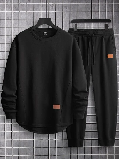 Manfinity Homme Men Patched Detail Sweatshirt & Drawstring Waist Joggers