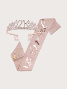 2 chiếc Pha lê nhân tạo cho bữa tiệc & Bộ khăn choàng, Bộ đồ họa chữ cái hiện đại cho bữa tiệc Nghi lễ Dây đeo vai & Bộ vòng tóc cho bữa tiệc sinh nhật - Vàng - Xem 2