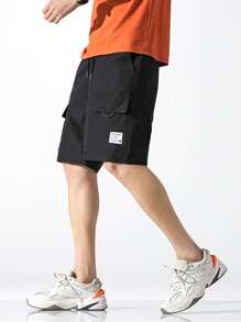 Chillumni Pantalones cortos holgados para hombre con cintura con cordón y bolsillos con solapa - Negro - Ver 3