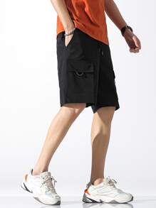 Chillumni Pantalones cortos holgados para hombre con cintura con cordón y bolsillos con solapa - Negro - Ver 4