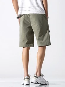 Chillumni Men's Loose Fit Bermuda Shorts With Flap Pockets Going Out Casual Drawstring Cargo Shorts, For Husband, Boyfriend Gifts
