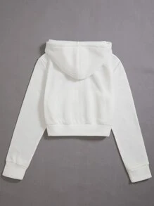 SHEIN Unity 字母图案拉链抽绳连帽衫，毕业季、教师节、返校季套头衫，秋季款 - 白色 - 查看 2