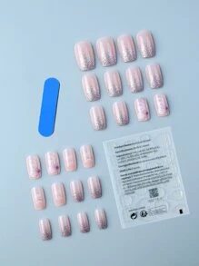 用24入組長方形假指甲改變您指甲，可愛花朵設計，中等長度，完美貼合，可拆卸指甲貼套件，適合女士和女孩 - 彩色 - 查看 2