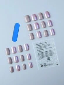 轉換你指甲片帶24入組短方形灰色極光金屬亮絲假指甲和1入組指甲銼和1張膠帶 - 彩色 - 查看 2