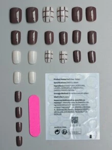 24Pcs Short Square Fake Nail & 1Pc Nail File & 1Sheet Tape Press On Nails Nail Supplies Nails - Multicolor - View 2