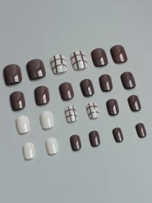 24Pcs Short Square Fake Nail & 1Pc Nail File & 1Sheet Tape Press On Nails Nail Supplies Nails - Multicolor - View 3