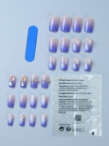 Upgrade Your Look with, 24pcs long square, 3D Chain Rhinestone & Camellia Design Fake Nail Kit, for women & girls