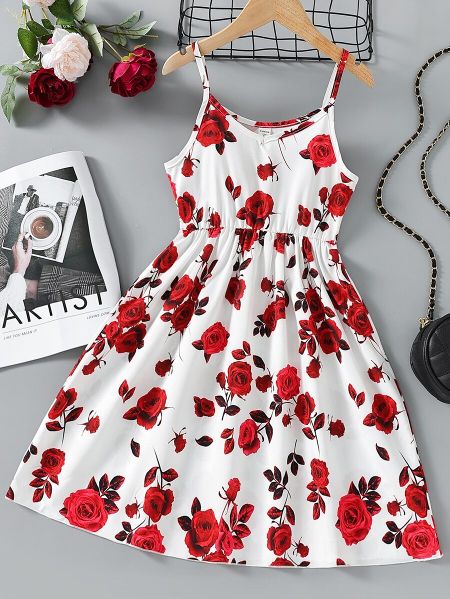 Girls Floral Print Cami Dress - White - View 1