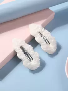2入組女孩毛茸茸髮夾 - 白色 - 查看 1