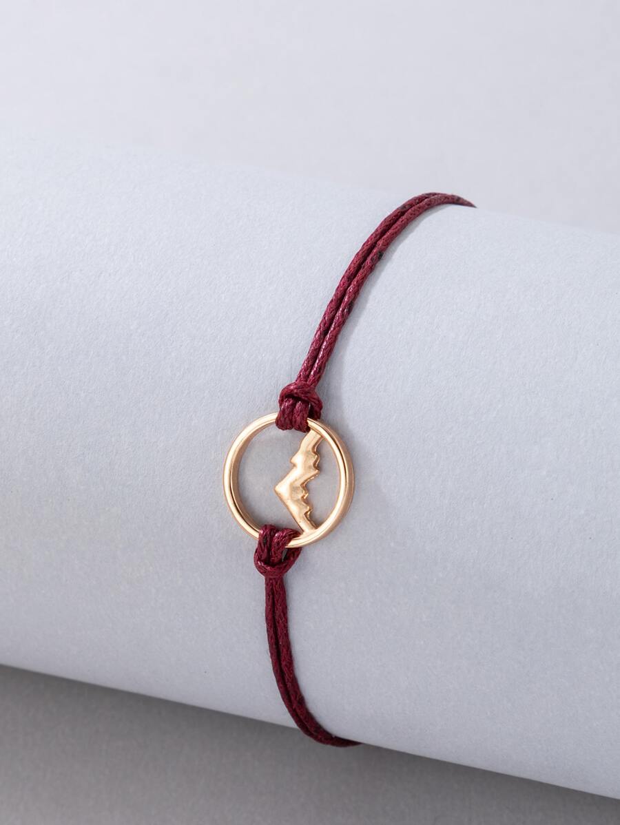Mountain & Circle Decor Bracelet - Burgundy - View 1