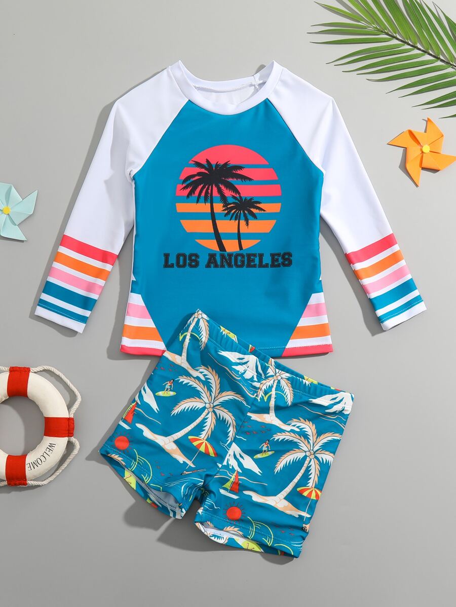 小男童熱帶圖案沙灘泳裝