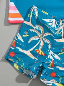 小男童熱帶圖案沙灘泳裝