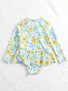 嬰兒印花前拉鍊荷葉邊下擺連體泳衣 - 彩色 - 查看 2