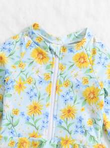 嬰兒印花前拉鍊荷葉邊下擺連體泳衣 - 彩色 - 查看 4