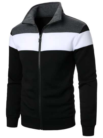 Manfinity Homme Men Color Block Zip Up Sweatshirt, Long Sleeve, Zipper , Going Out , Fall