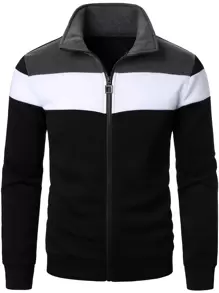 Manfinity Homme Áo nỉ nam có khóa kéo nhiều màu, tay dài, có khóa kéo, đi chơi, mùa thu - màu đen - Xem 5