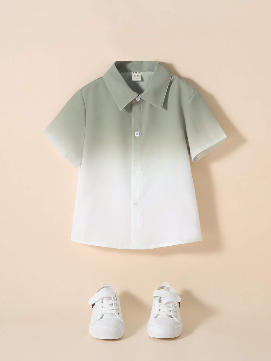 SHEIN Young Boy Casual Grey Gradient Short Sleeve Shirt, Perfect For Summer Travel - Multicolor - View 1