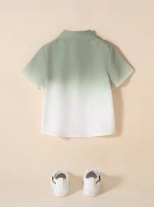 SHEIN Young Boy Casual Grey Gradient Short Sleeve Shirt, Perfect For Summer Travel - Multicolor - View 2