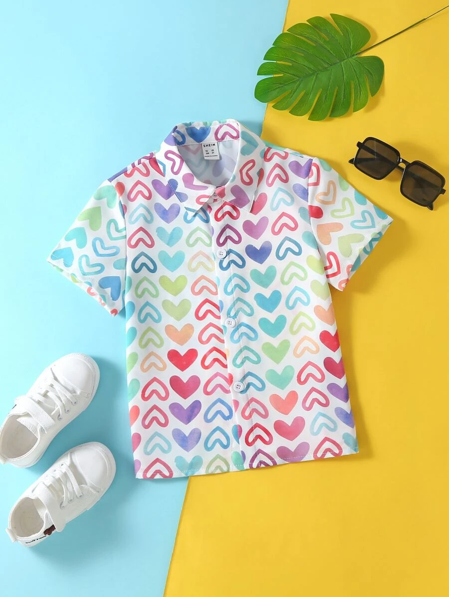 小男童滿版心形印花襯衫