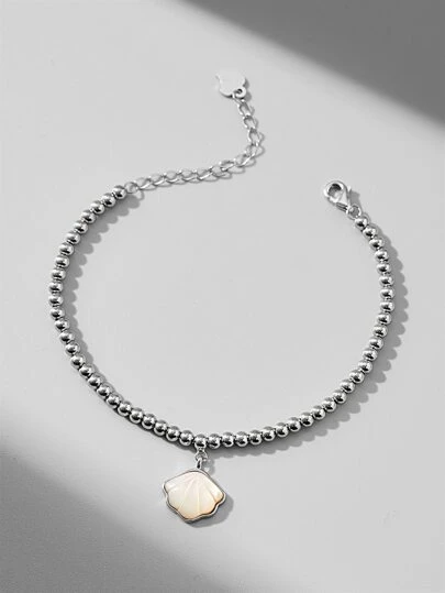 貝殼吊墜串珠銀手環