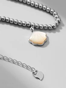 貝殼吊墜串珠銀手環