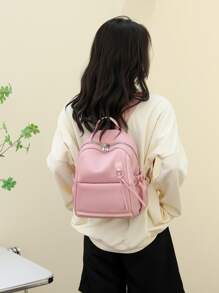 貼片細節功能背包書包，適合畢業生、青少年女孩、新生、大二、大三、大學、大學和高中，非常適合戶外、旅行和返校 - 粉色 - 查看 4