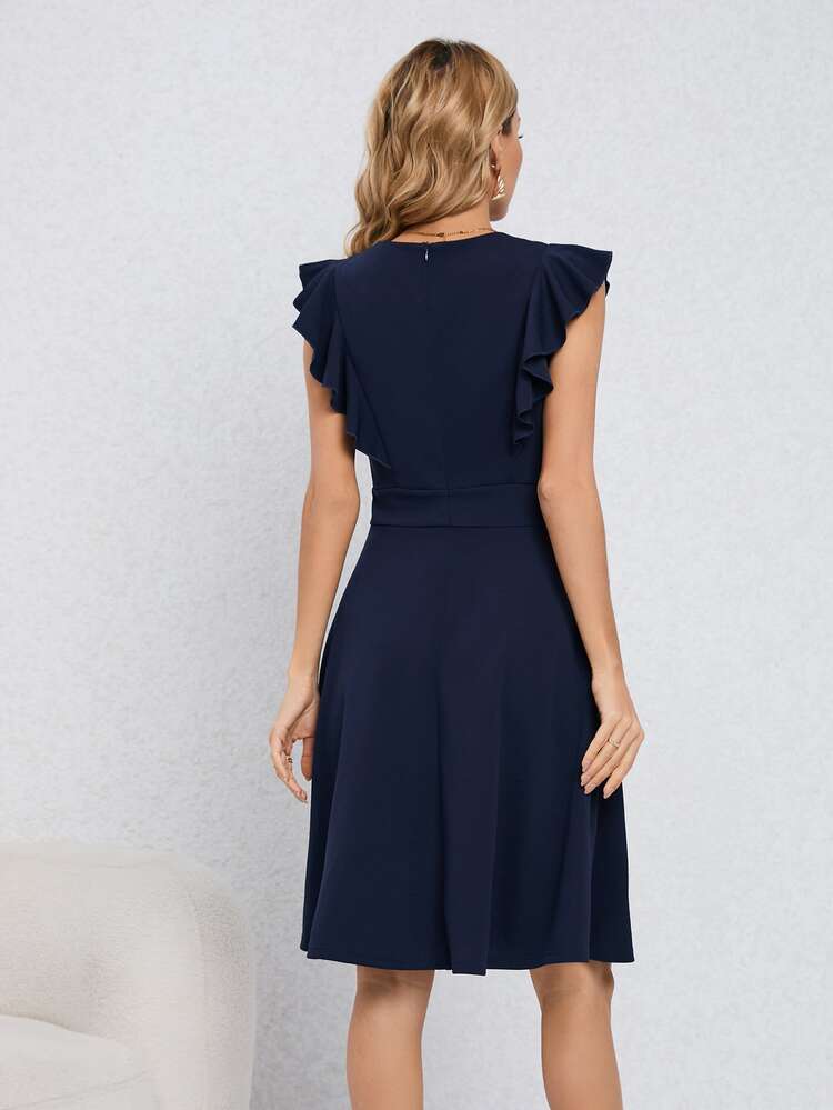 HOMEYEE Ruffle Trim A Line Dress Casual Summer Elegant