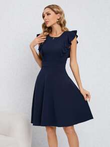 HOMEYEE 荷葉邊A字連衣裙