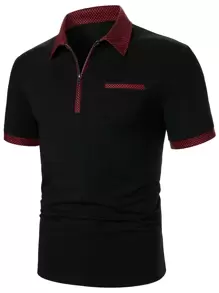 Manfinity Men Contrast Trim Polo Shirt - Black - View 1