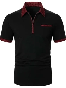Manfinity Men Contrast Trim Polo Shirt - Black - View 3