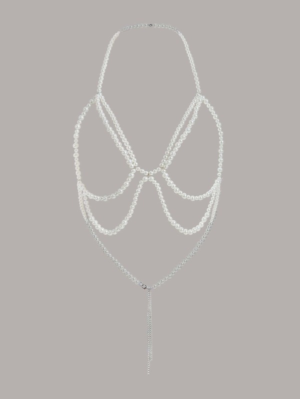 Faux Pearl Decor Chain Linked Bra Harness SHEIN USA