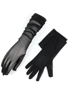 Party Solid Long Gloves Halloween Summer - Black - View 2