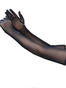 Party Solid Long Gloves Halloween Summer - Black - View 3