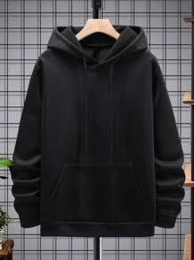 Manfinity Men Reflective Bear Print Kangaroo Pocket Drawstring Hoodie - Black - View 2
