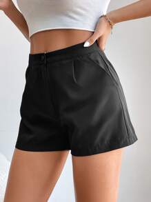 SHEIN PETITE Solid Slant Pocket Dress Shorts - Black - View 4