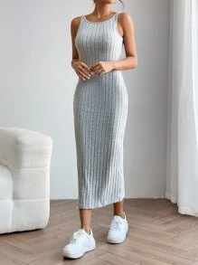 SHEIN PETITE Solid Tank Dress - Light Grey - View 6