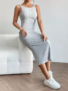 SHEIN PETITE Solid Tank Dress - Light Grey - View 1