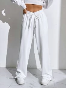 SHEIN EZwear Quần thể thao nữ Dây kéo màu trơn - trắng - Xem 1